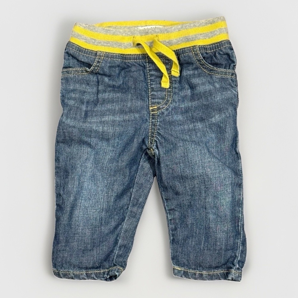 Baby Boden Blue Denim Jeans 3-6 Months Yellow Stripe Elastic Waist Drawstring